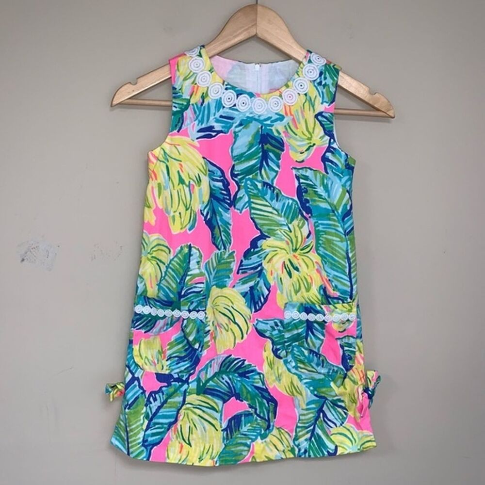 Little Lilly Pulitzer Local Flavor Dress Girl’s 7 Pink Green Resort Beach Party - Picture 3 of 9